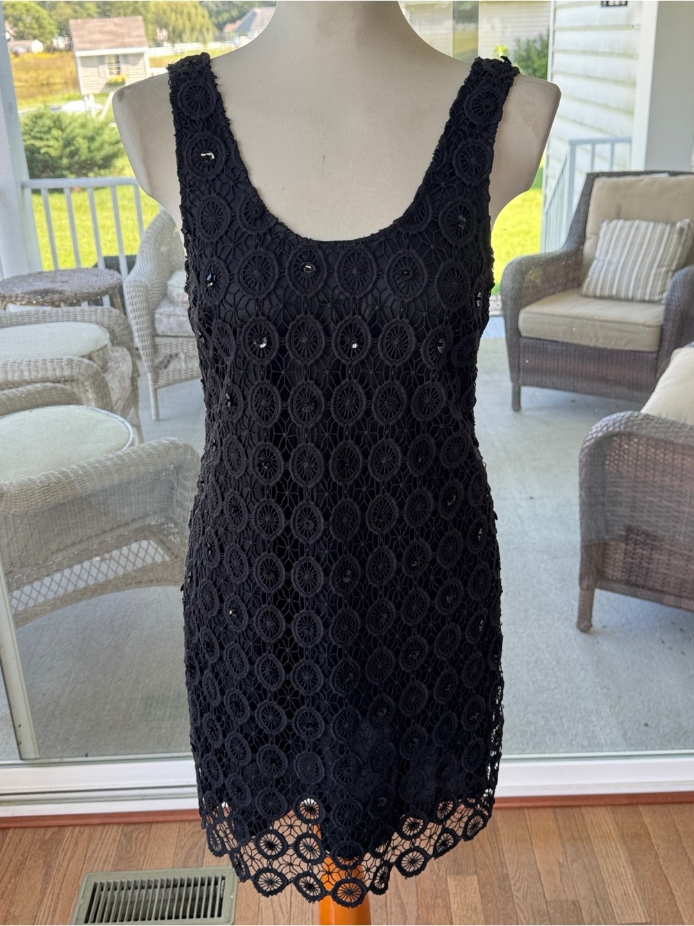 Frock! by Tracy Reese Black Lace Shift Dress Open Work Medallion Crochet Size 6